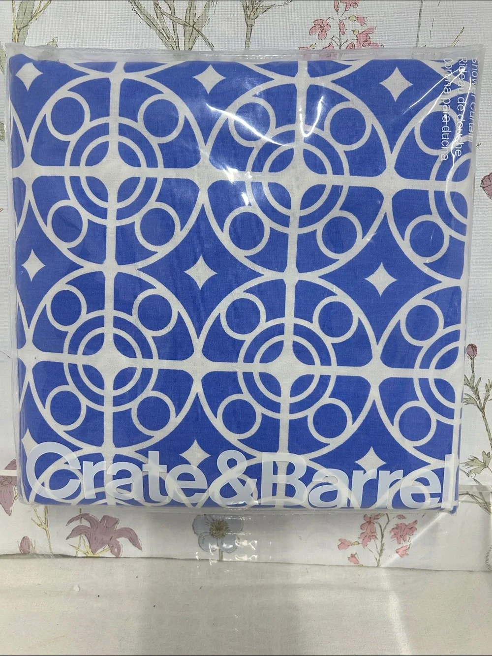 Crate&Barrel Blue and White Geometric Shower Curtain